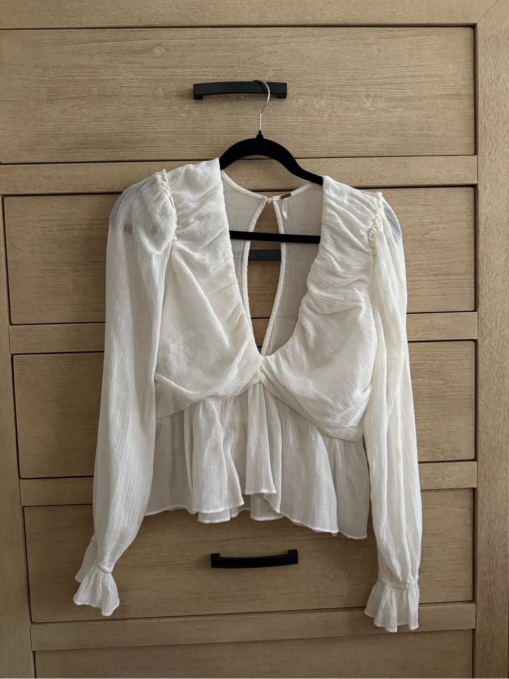 Free People Women’s Ivory Peplum Long-Sleeve V-Neck Blouse
